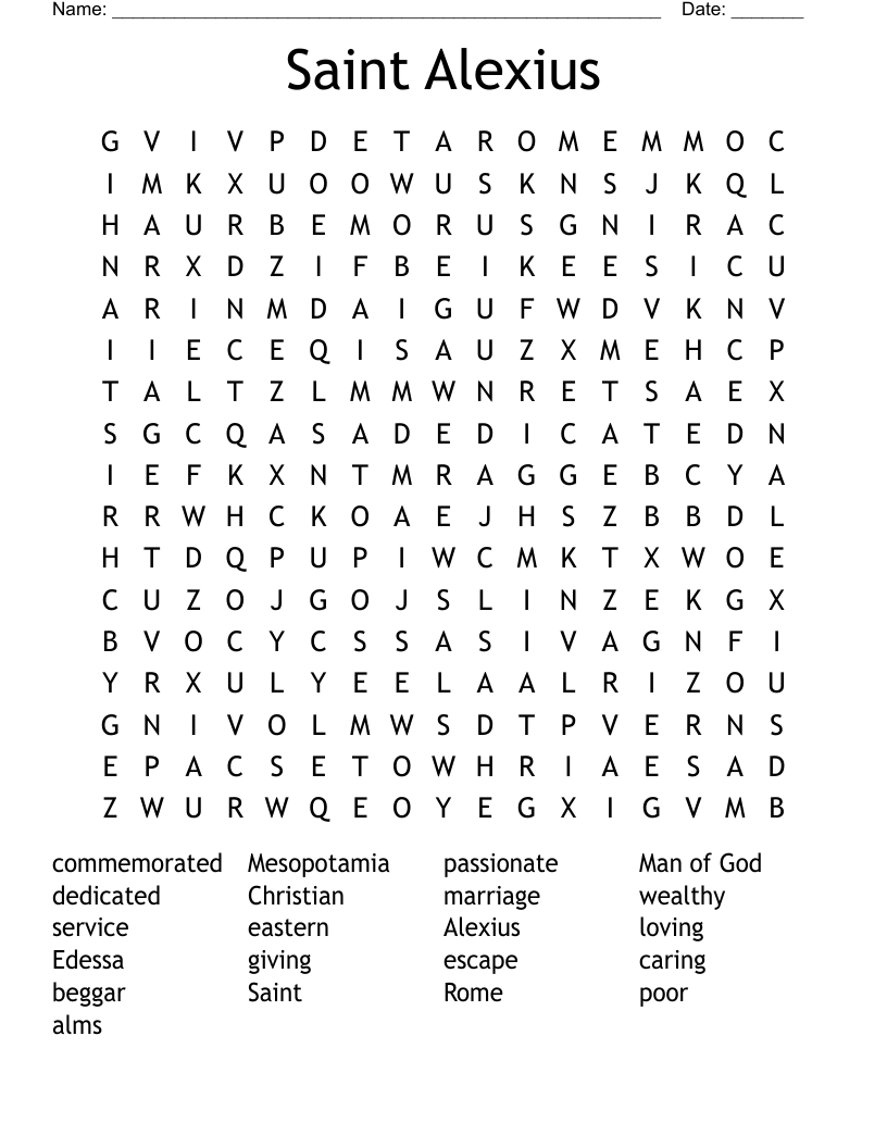 Saint Alexius Word Search