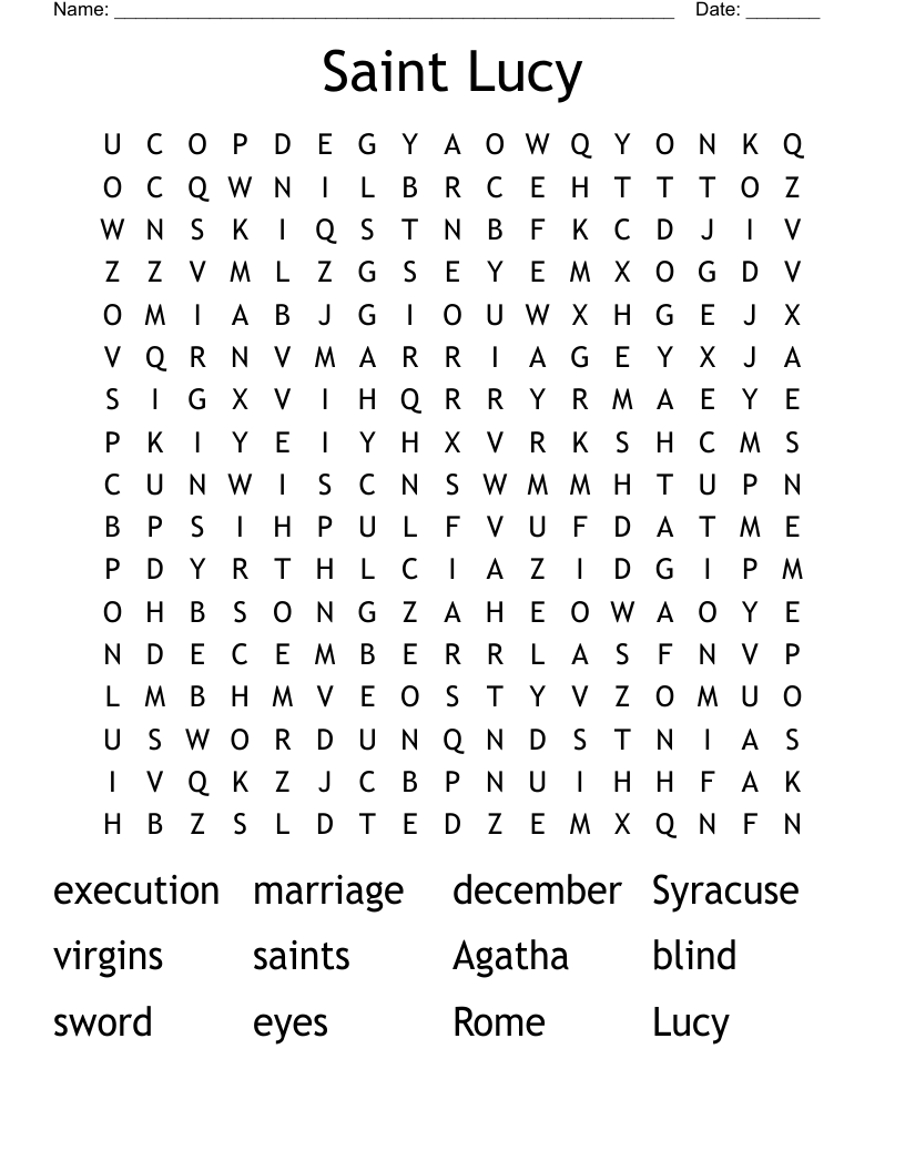Saint Lucy Word Search