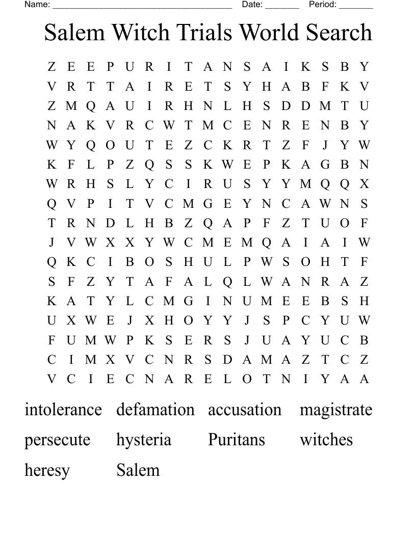 Salem Witch Trials World Search Word Search