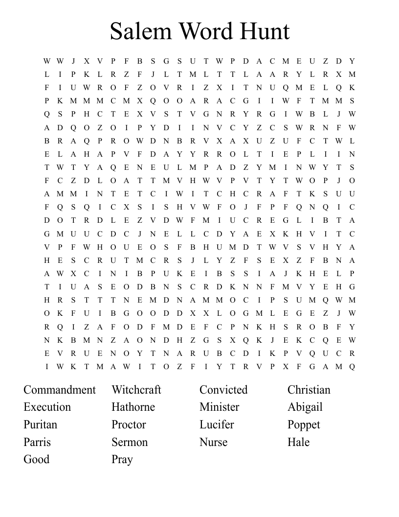 Salem Word Hunt Word Search