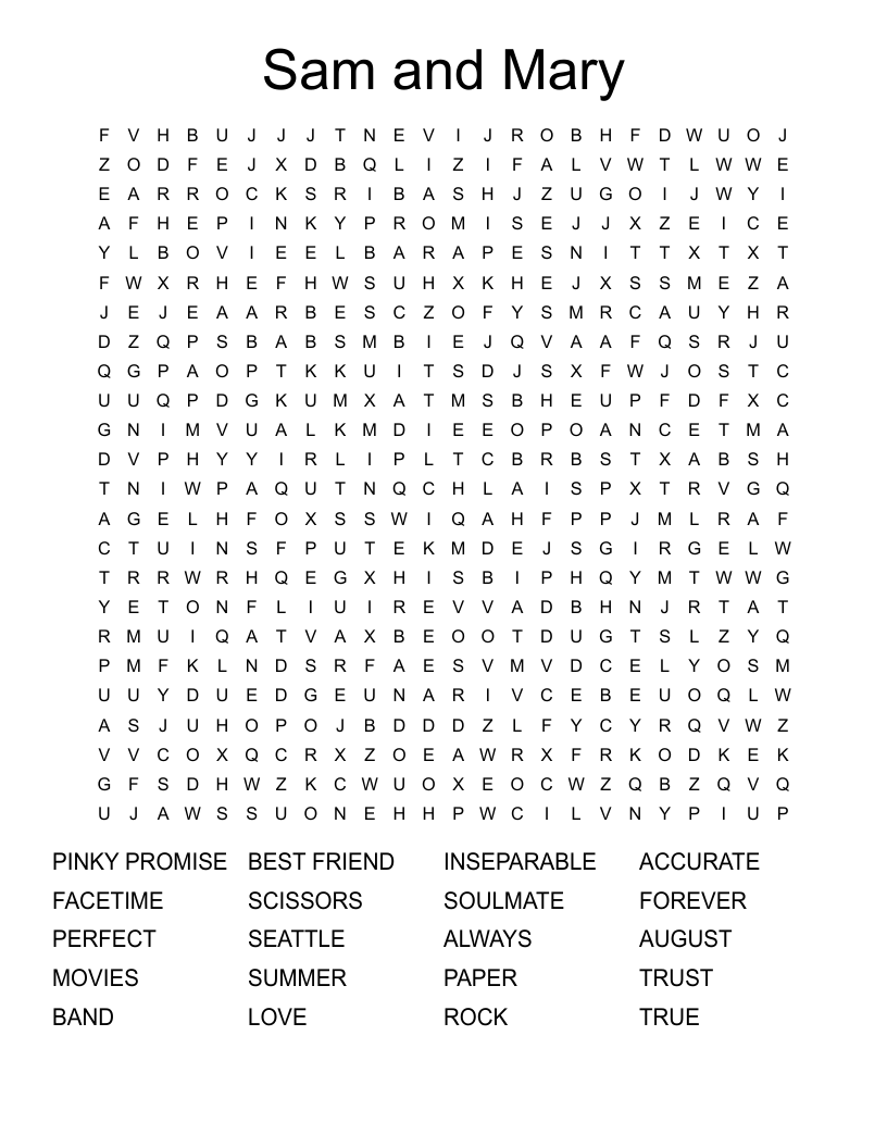 Sam and Mary Word Search