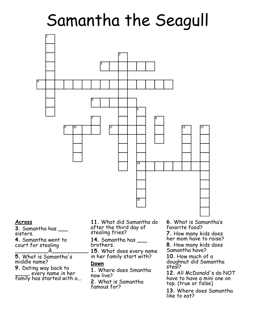 Samantha the Seagull  Crossword