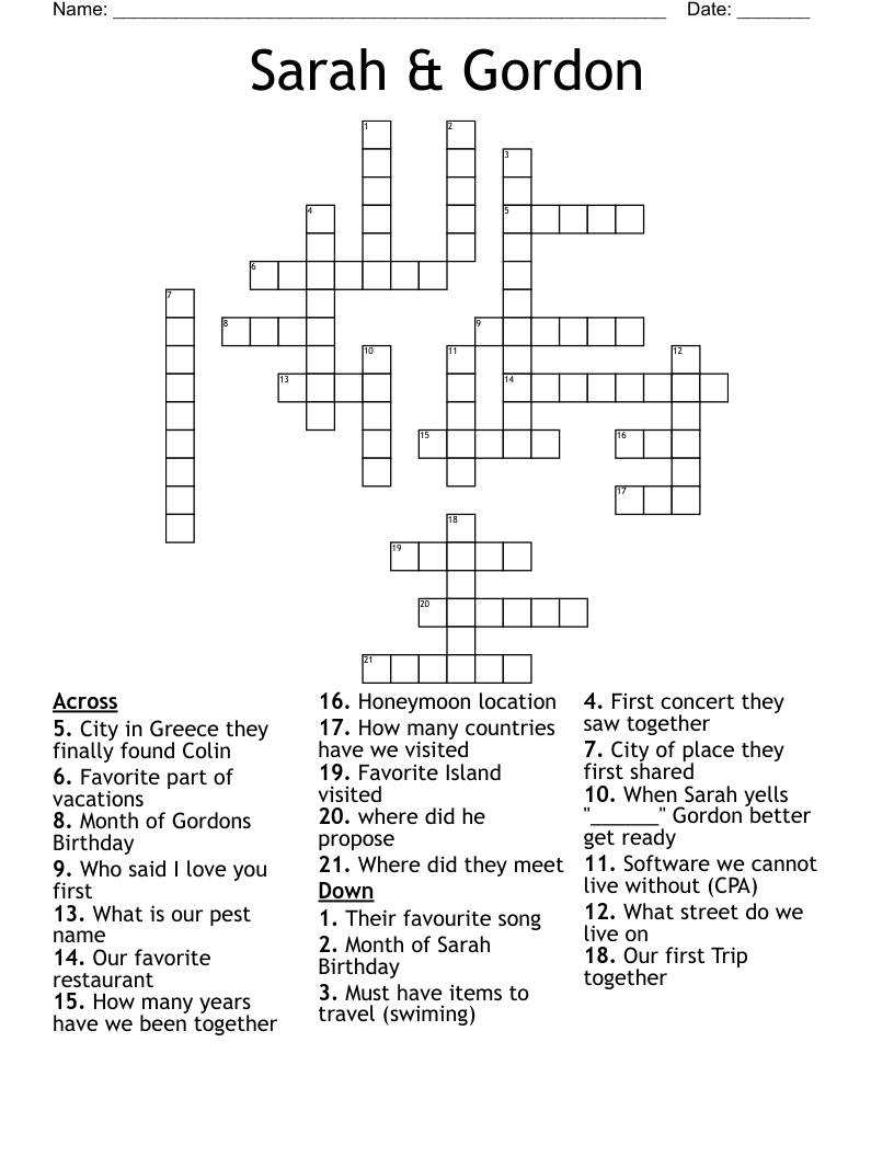 Sarah & Gordon Crossword