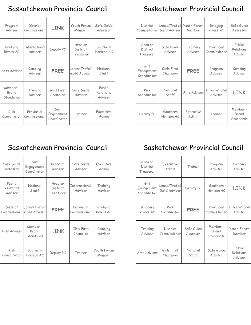 Saskatchewan Provincial Council Bingo Cards WordMint