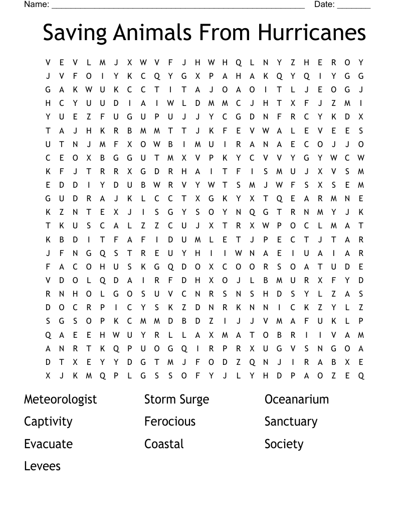 Saving Animals From Hurricanes Word Search