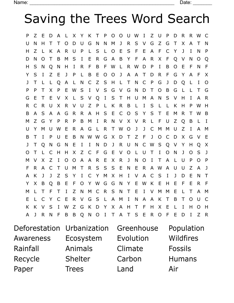 Saving the Trees Word Search
