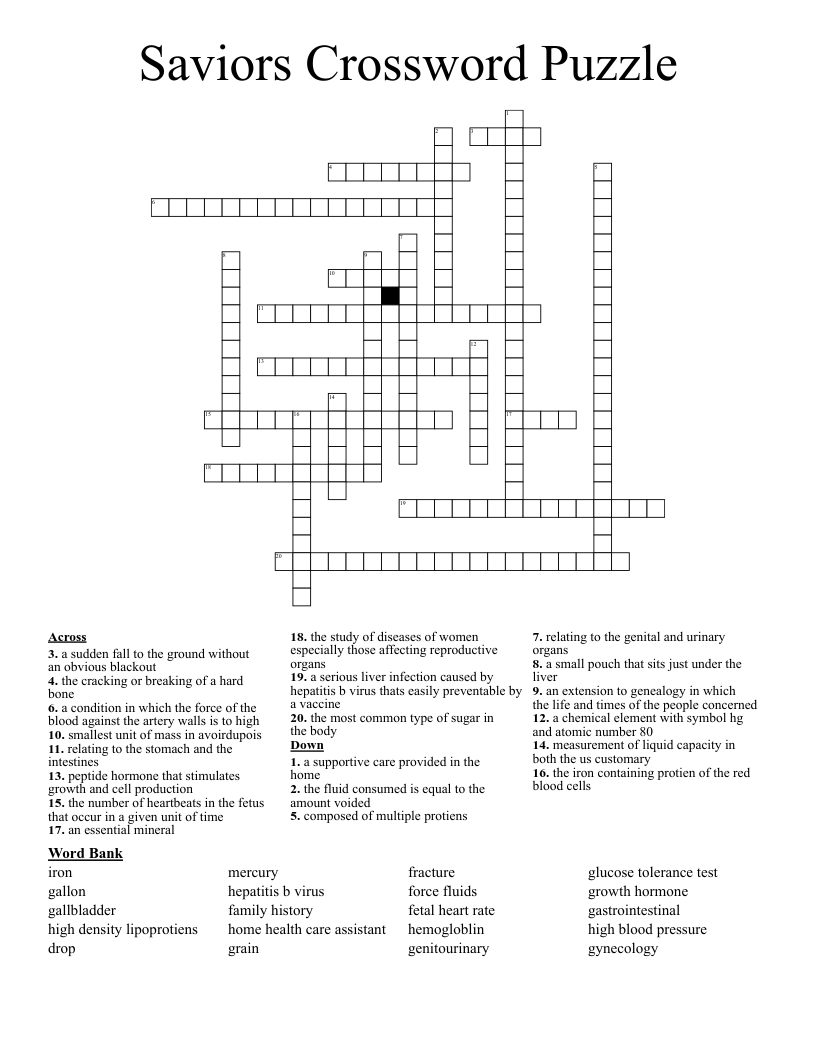 Saviors Crossword Puzzle 