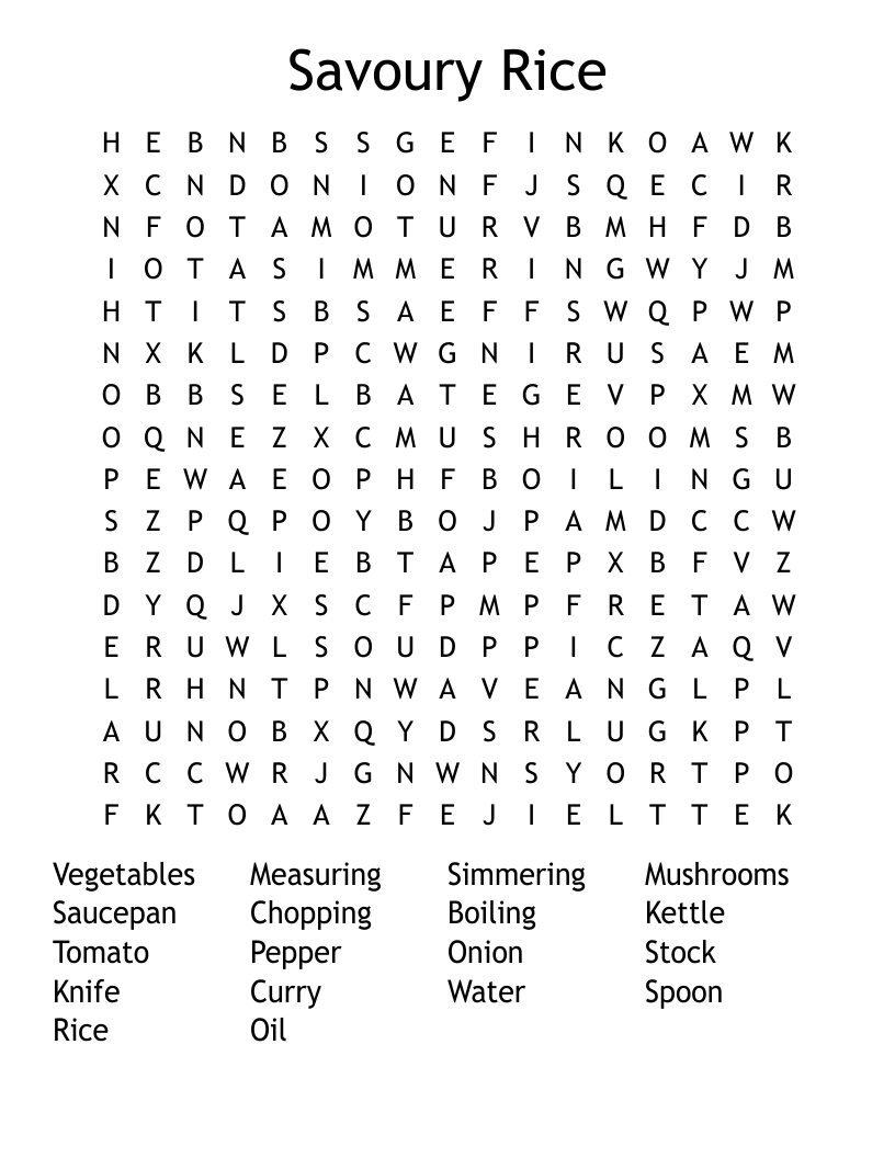 Savoury Rice Word Search
