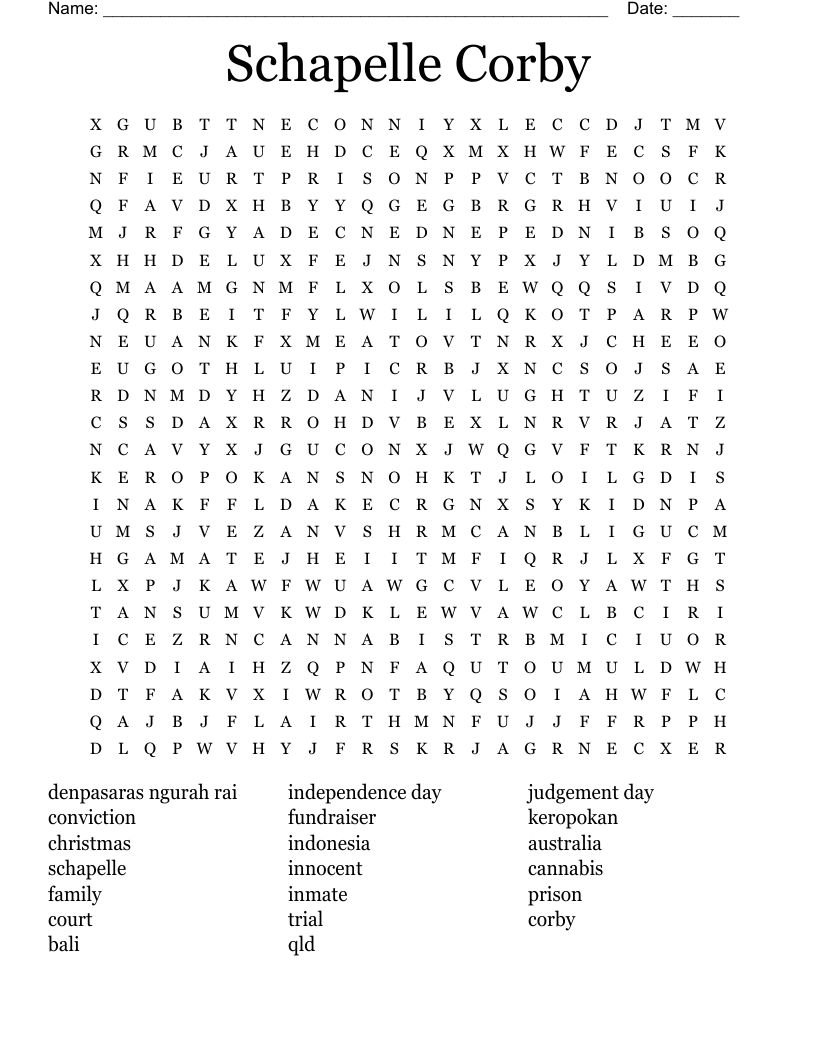 Schapelle Corby Word Search