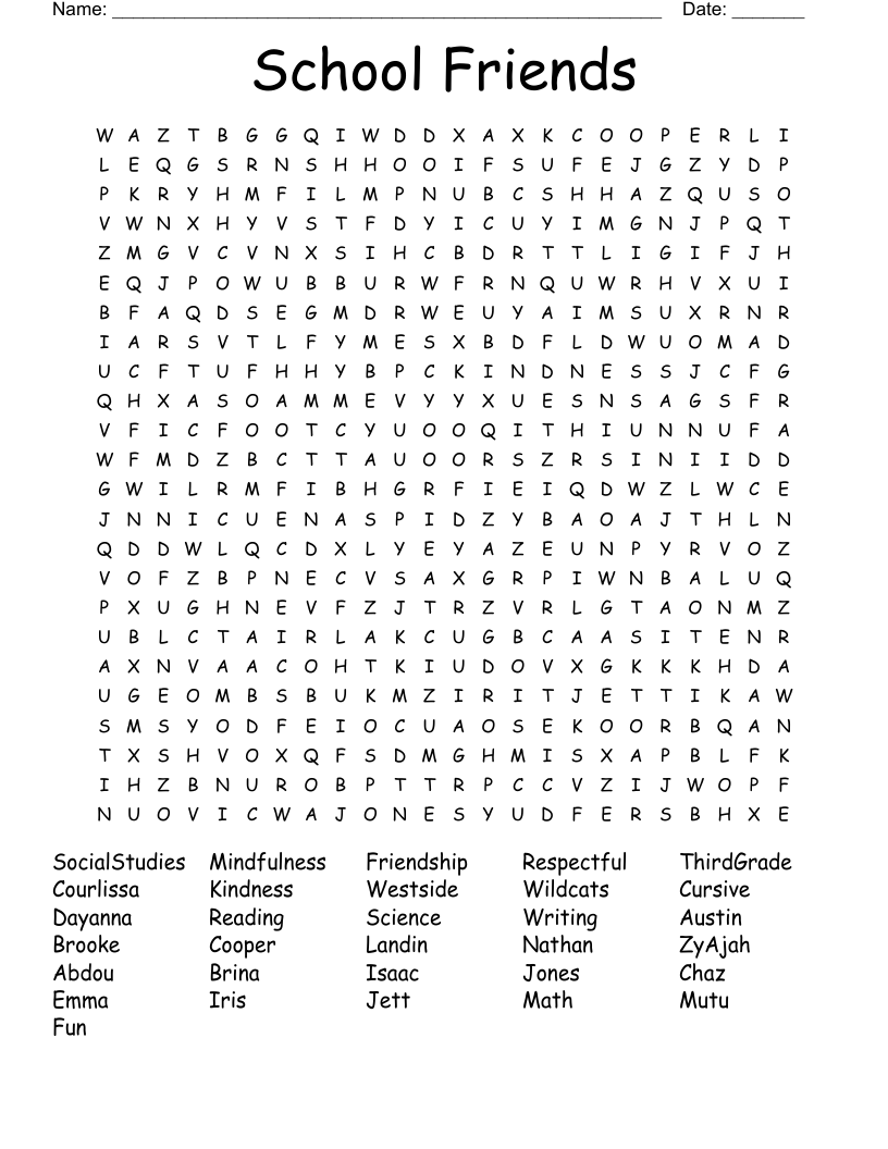 School Friends Word Search