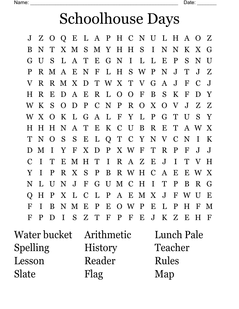 Schoolhouse Days Word Search