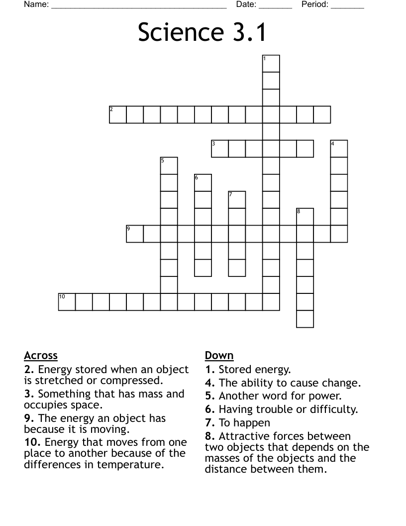 Science 3.1 Crossword