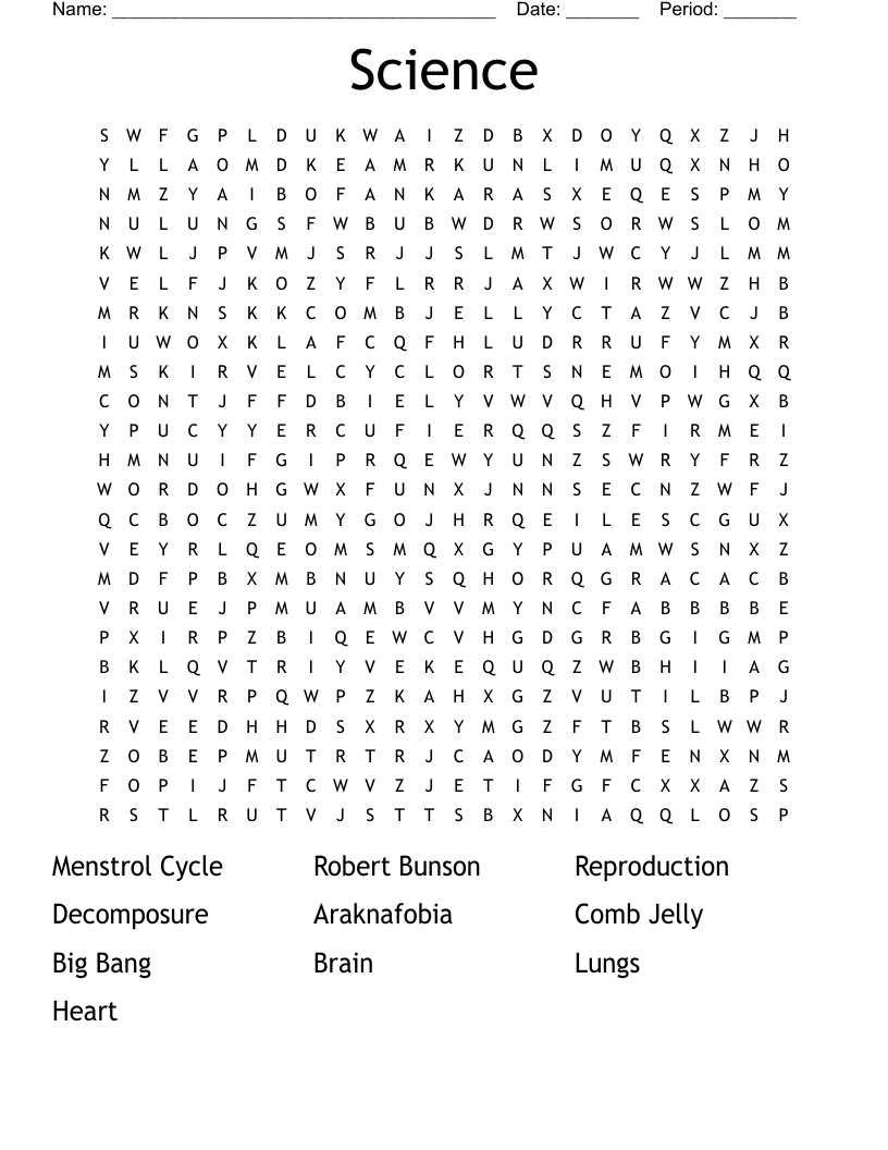 Science Word Search WordMint