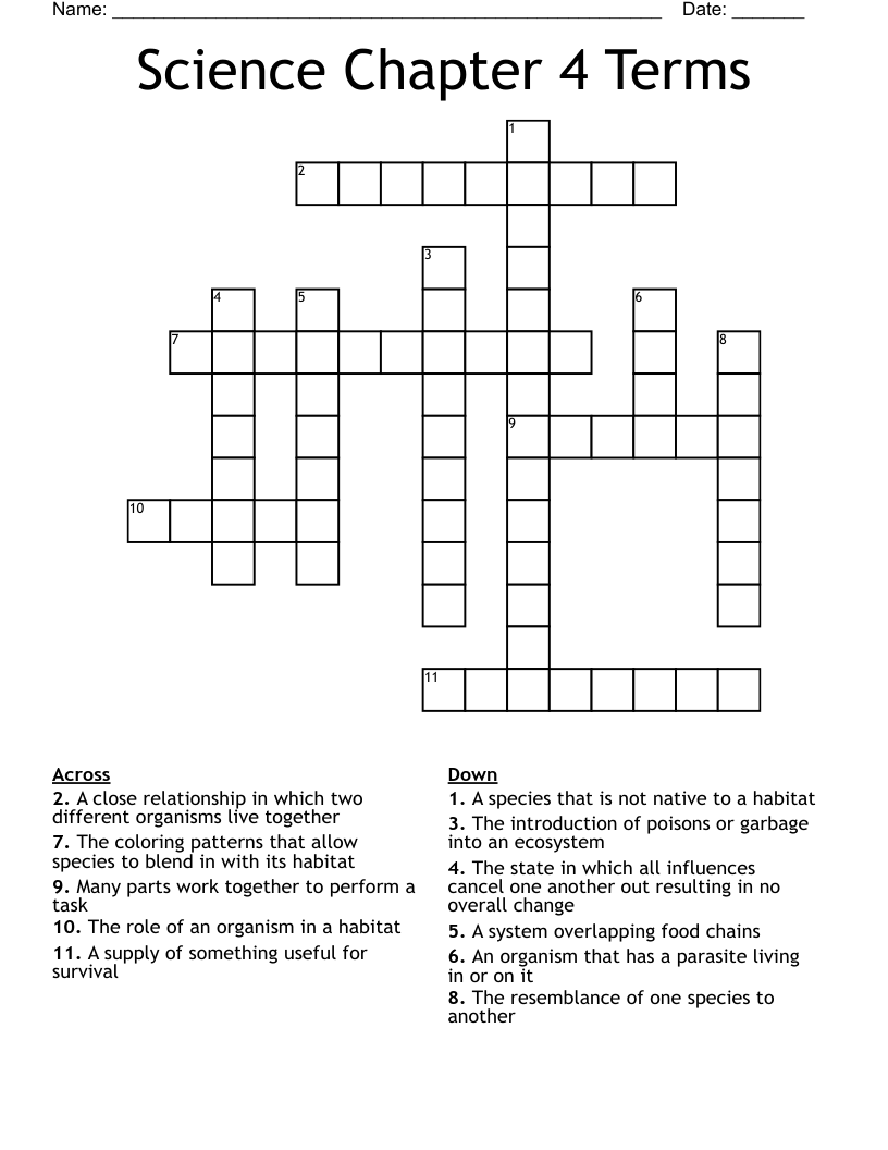 Science Chapter 4 Terms Crossword