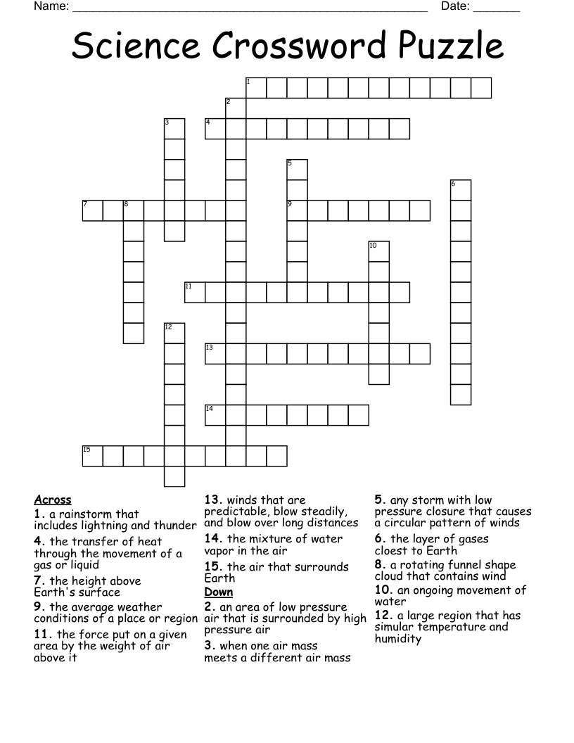 Science Crossword Puzzle WordMint