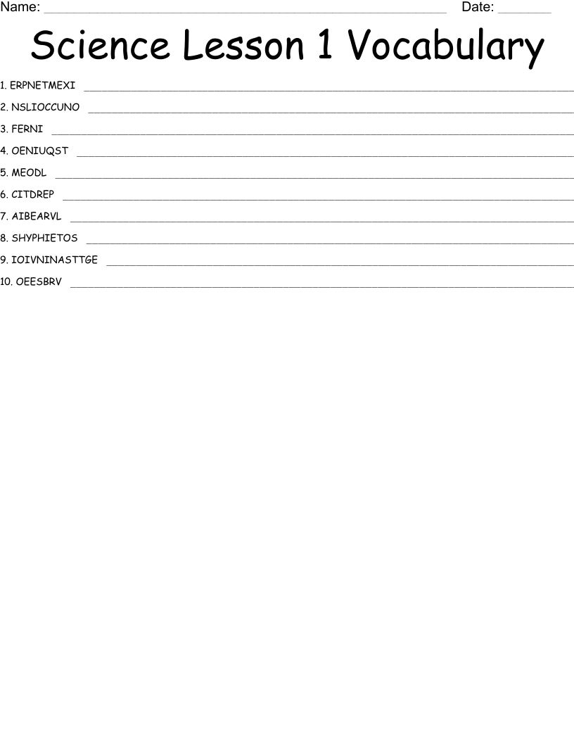 Science Lesson 1 Vocabulary Word Scramble WordMint