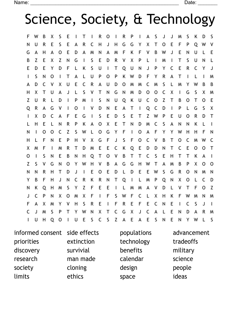 Science, Society, & Technology Word Search