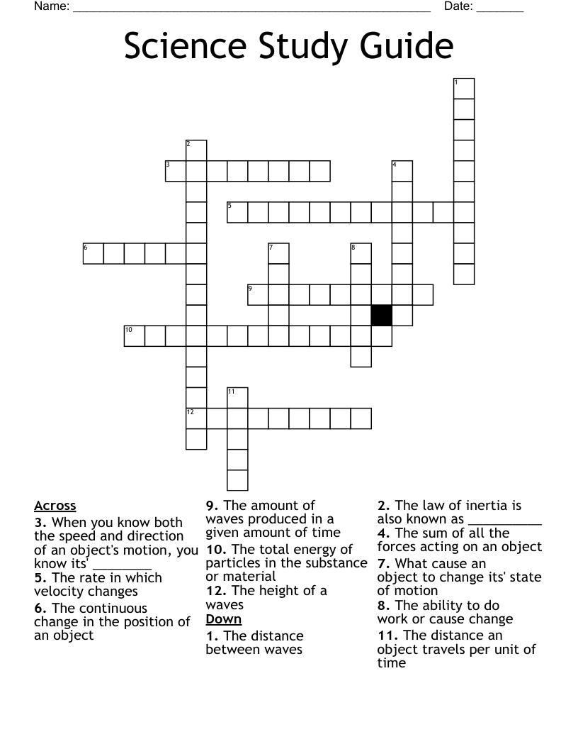 Science Study Guide Crossword