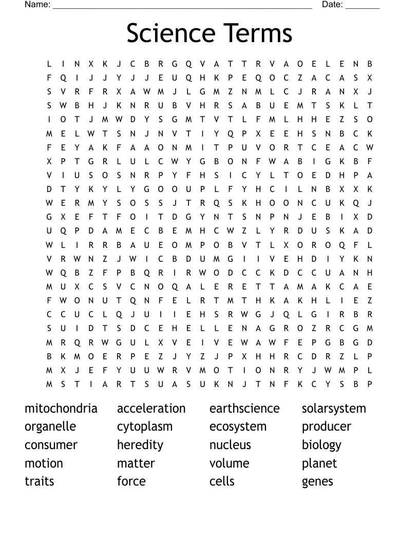 Science Terms Word Search