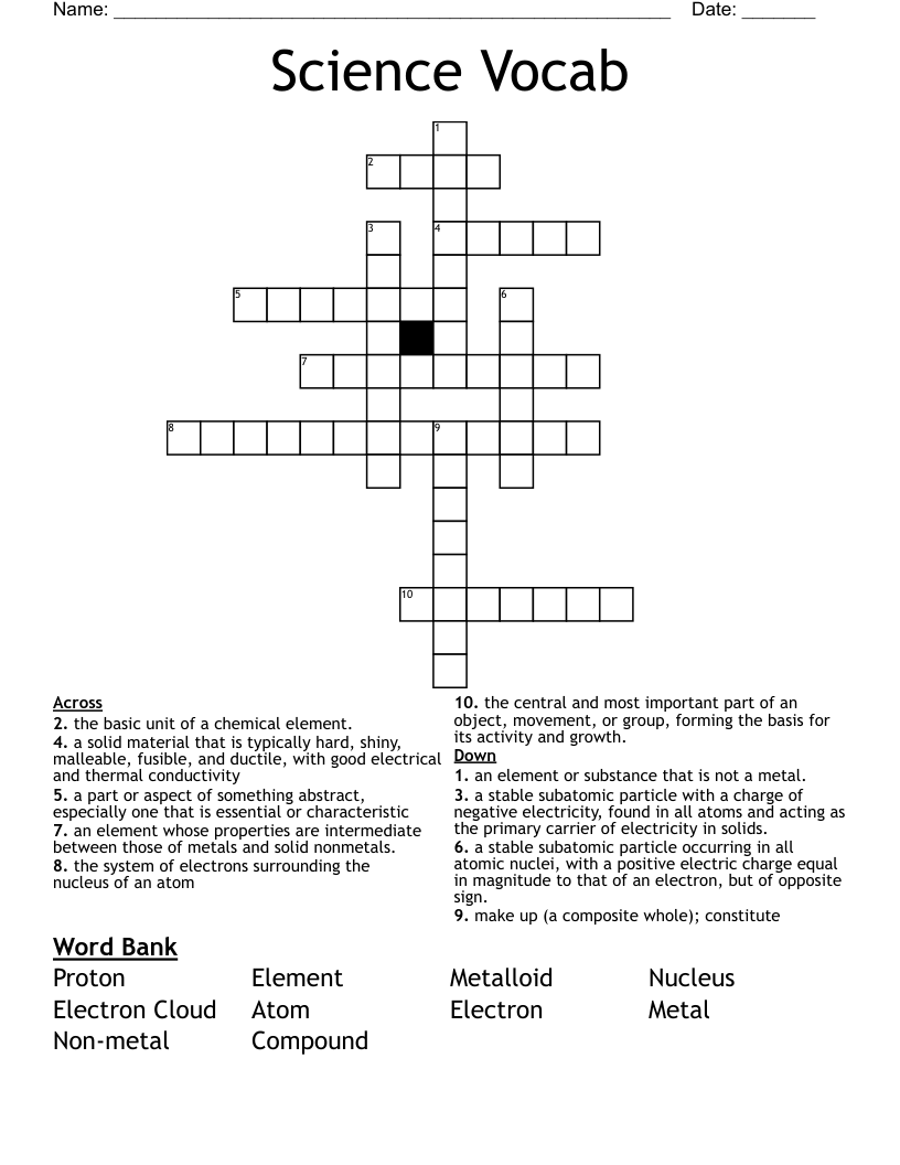 Science Vocab Crossword