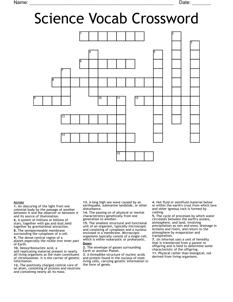 Science Vocab Crossword