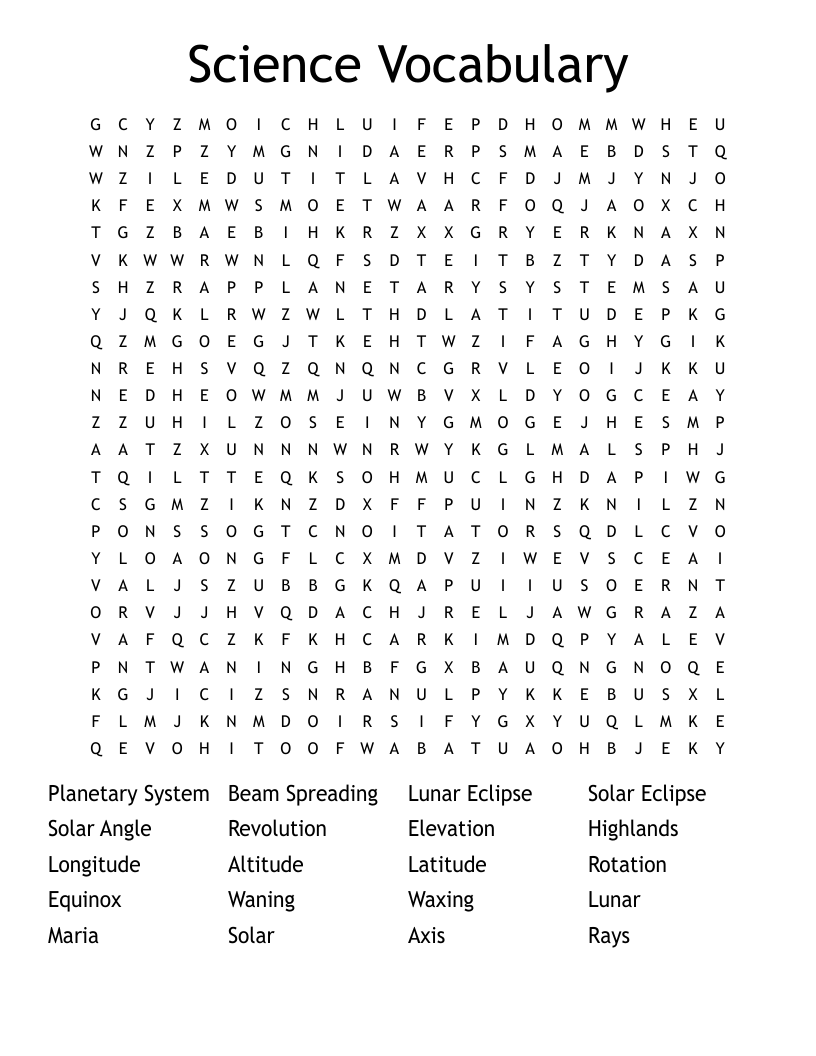 Science Vocabulary Word Search