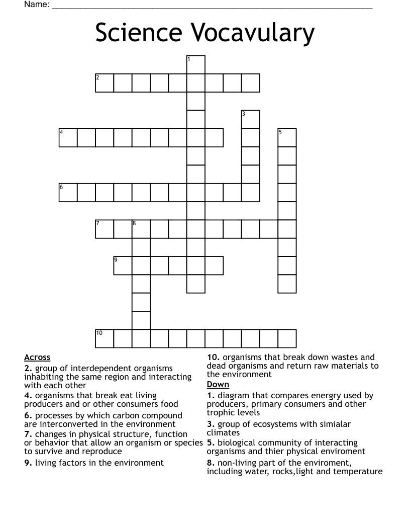 Science Vocavulary Crossword