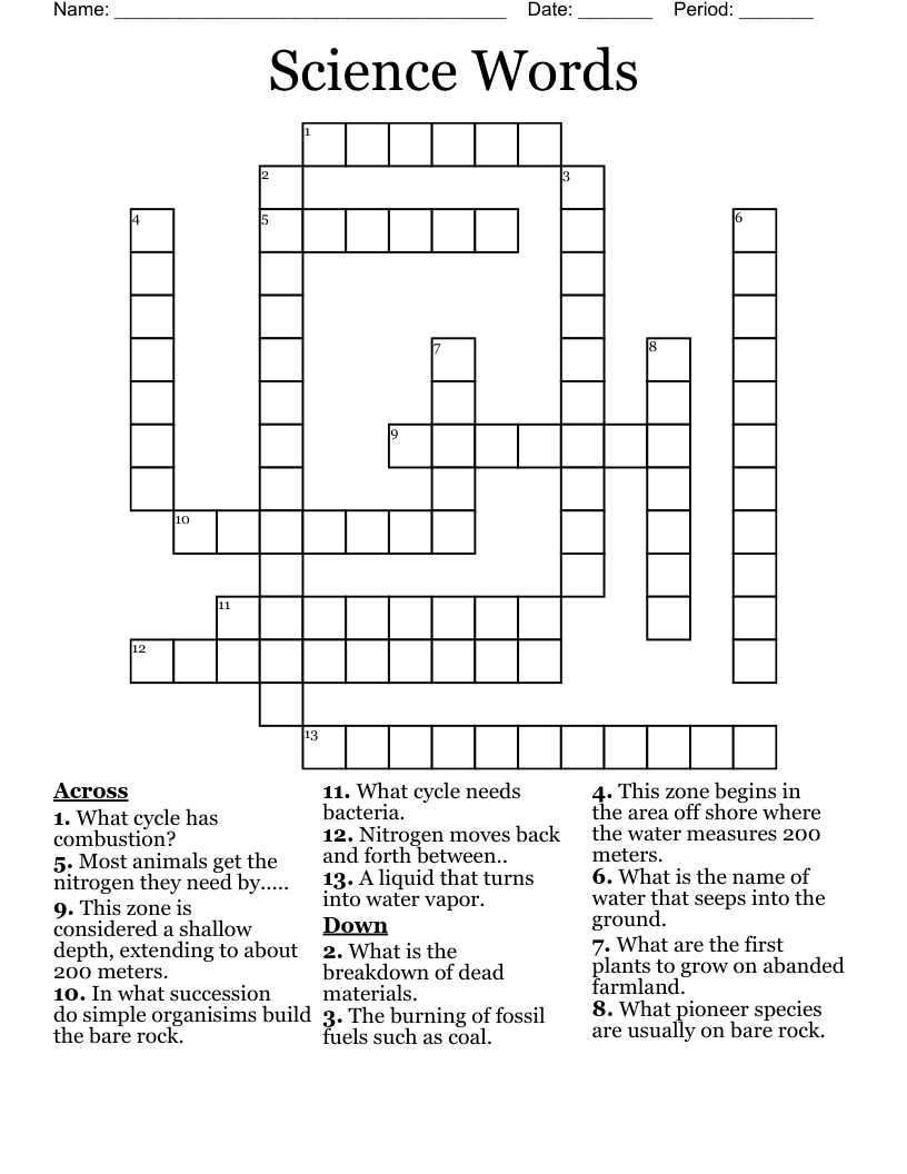 Science Words Crossword