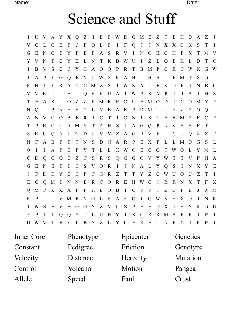 Science and Stuff Word Search