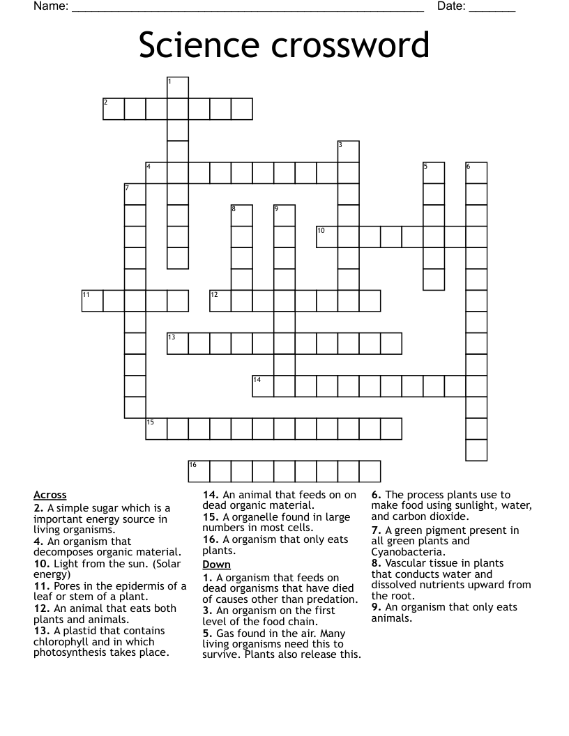 Science crossword