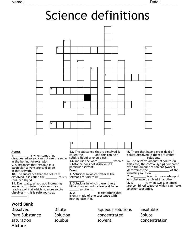 Science definitions Crossword