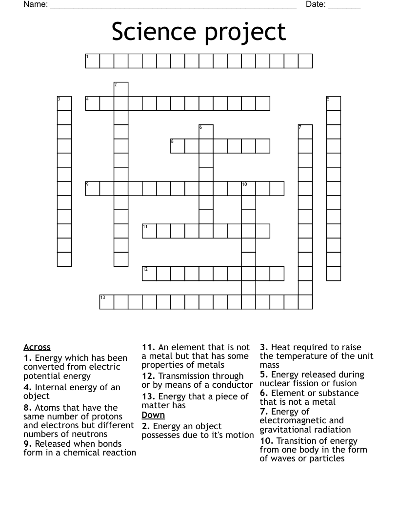 Science project Crossword