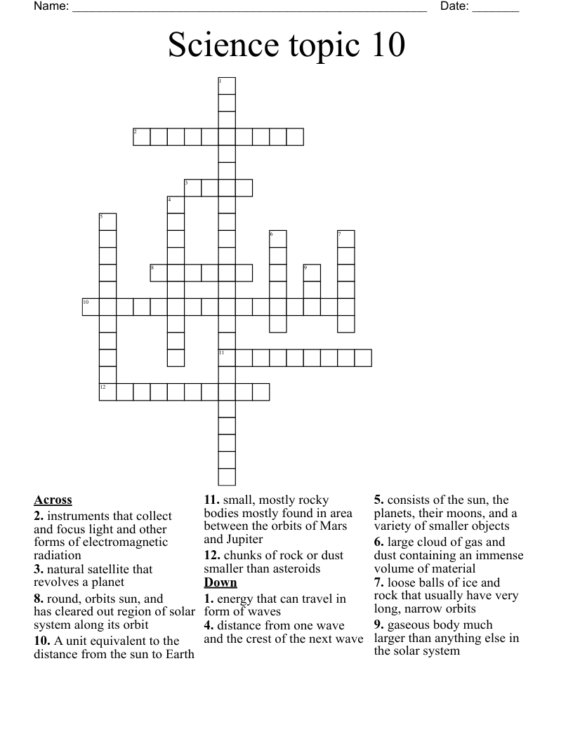 Science topic 10 Crossword
