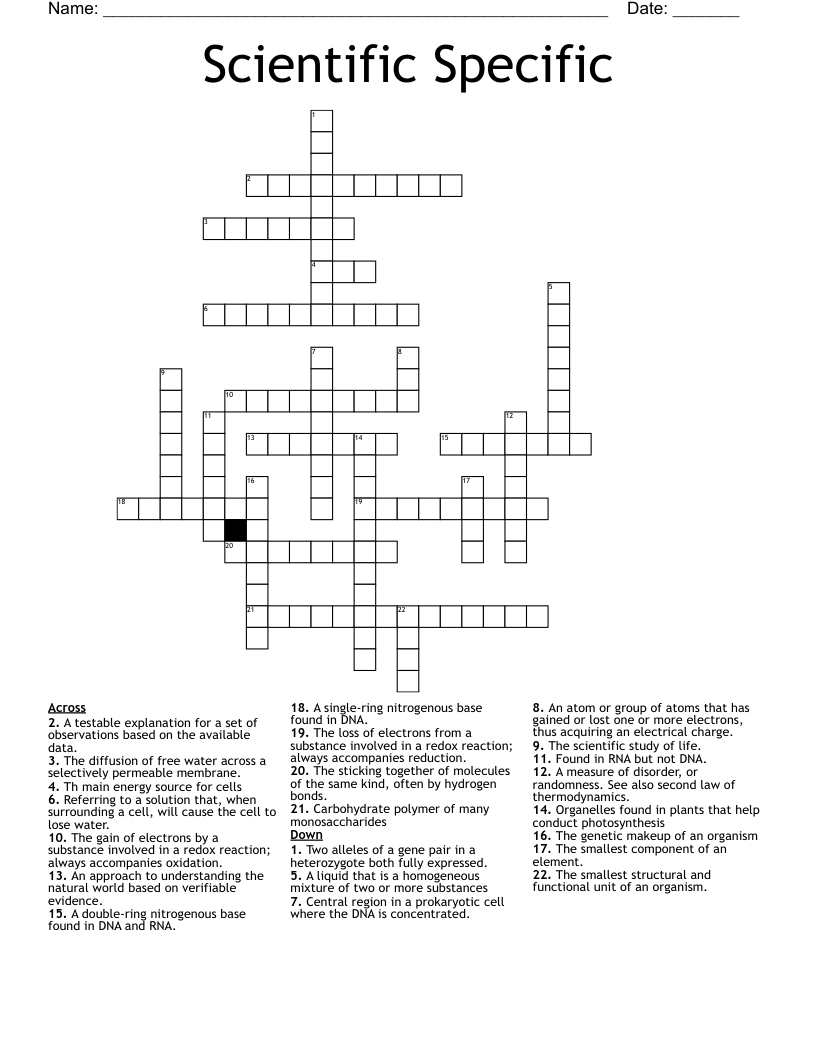 Scientific Specific Crossword