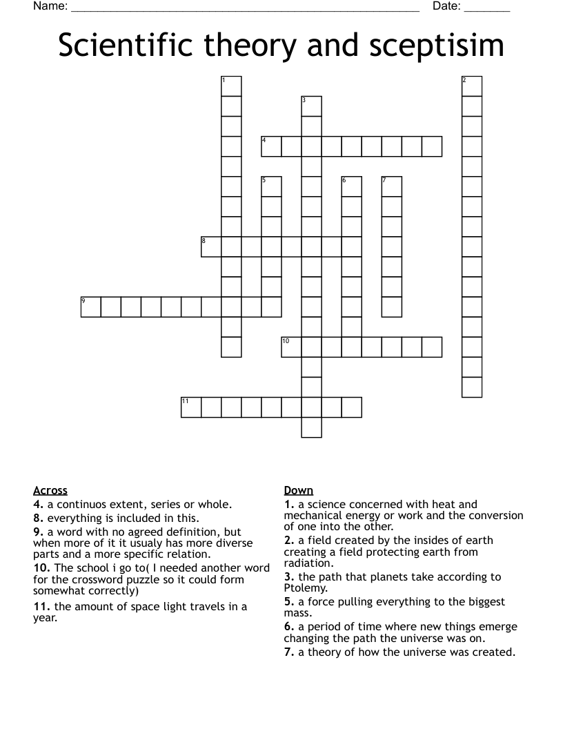 Scientific theory and sceptisim Crossword