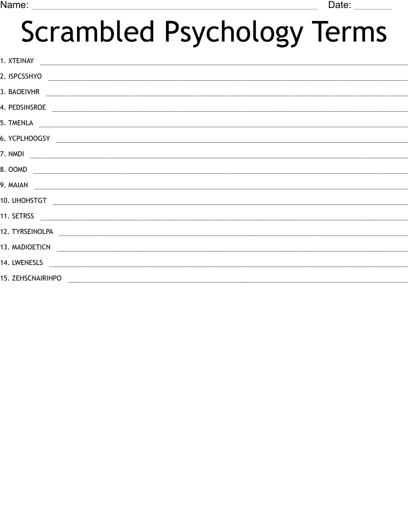 Scrambled Psychology Terms
