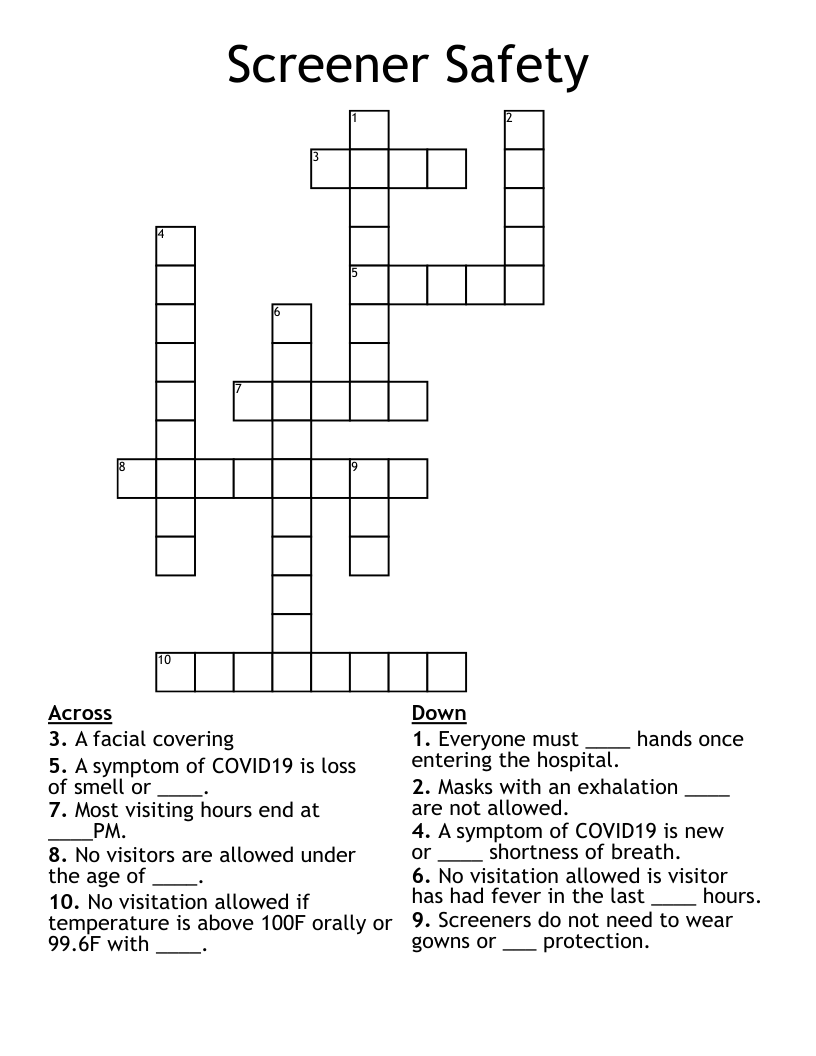 Screener Safety Crossword WordMint