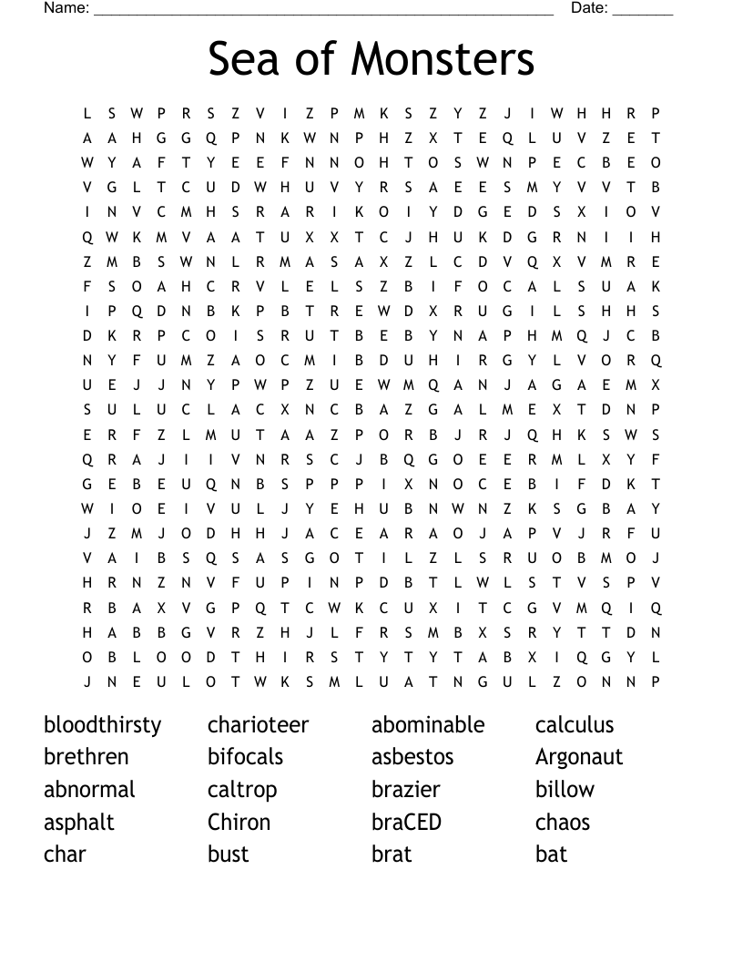Sea of Monsters Word Search
