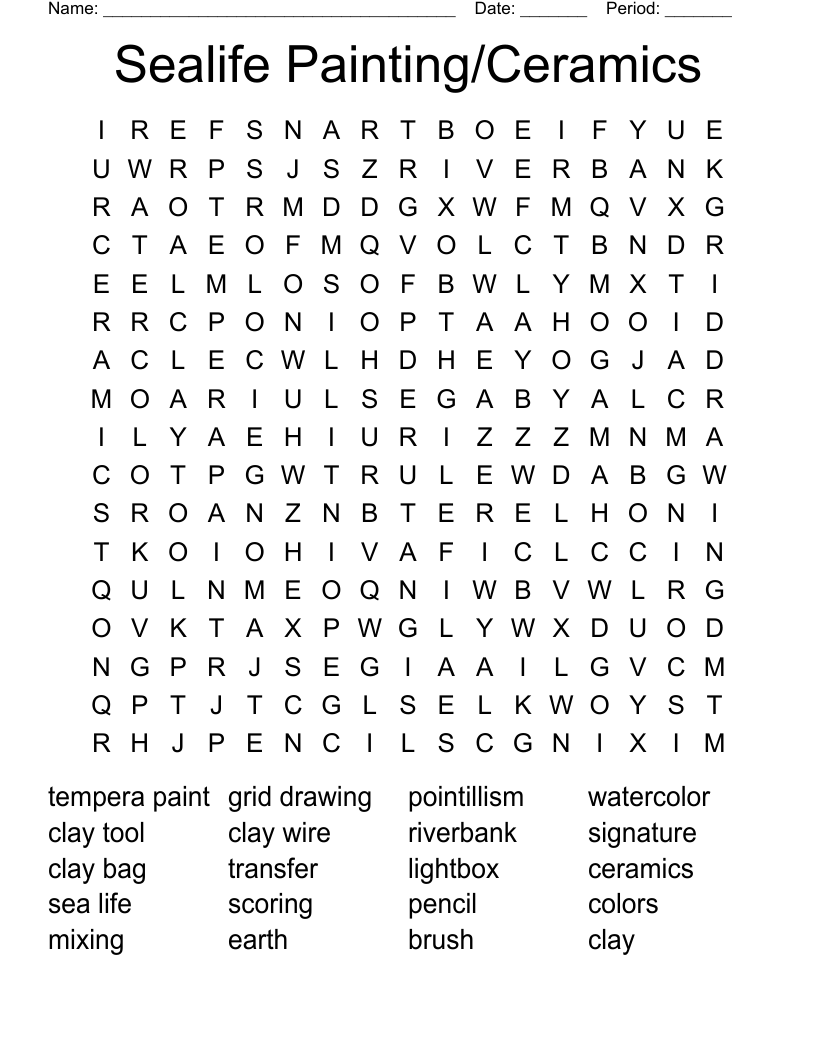 Sealife Painting/Ceramics Word Search WordMint