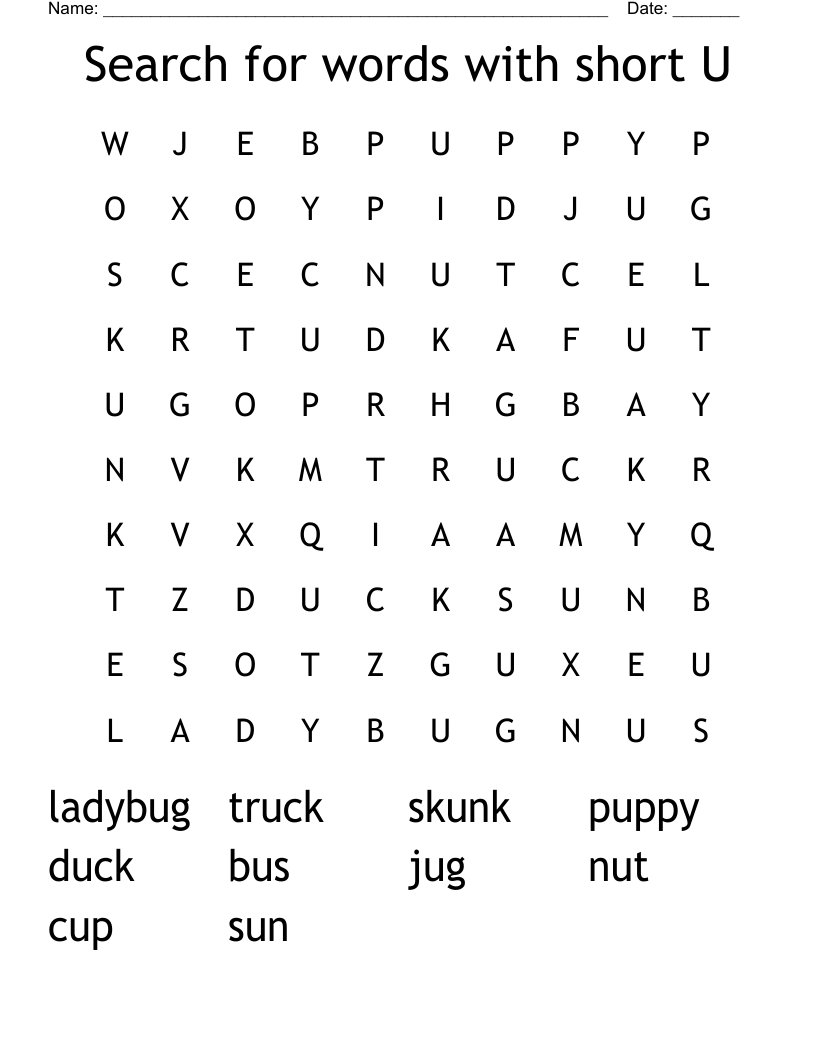 Search for words with short U Word Search