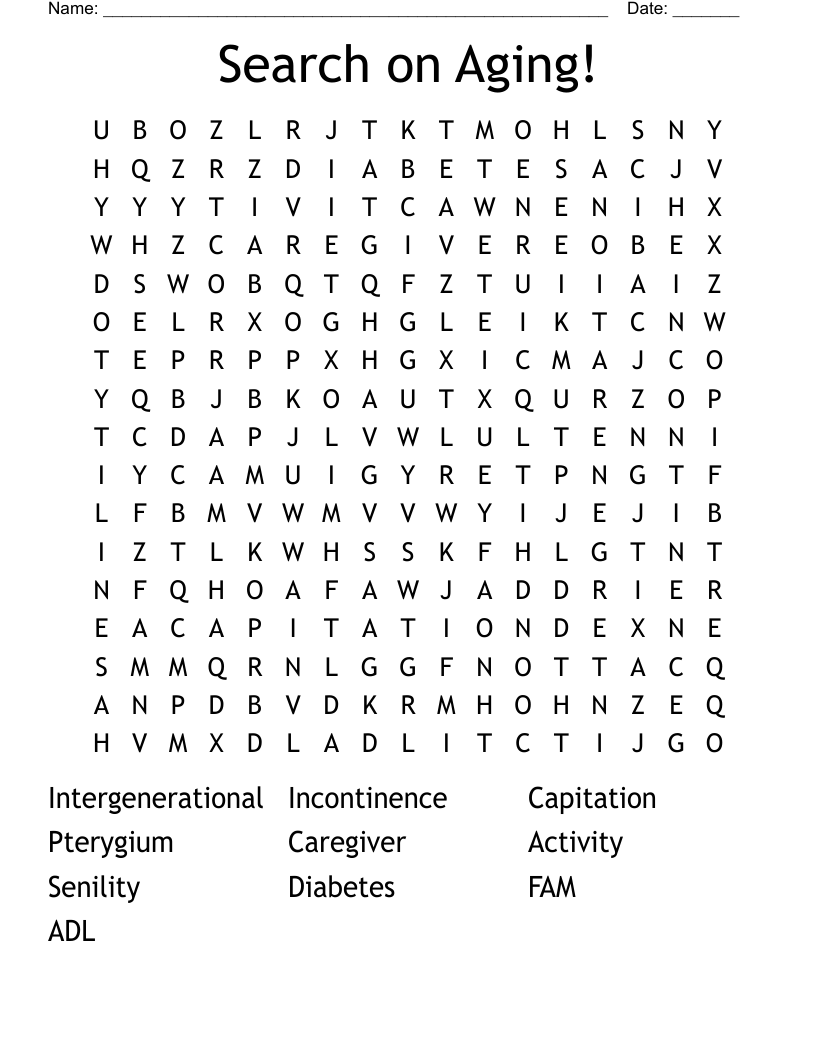 Search on Aging! Word Search