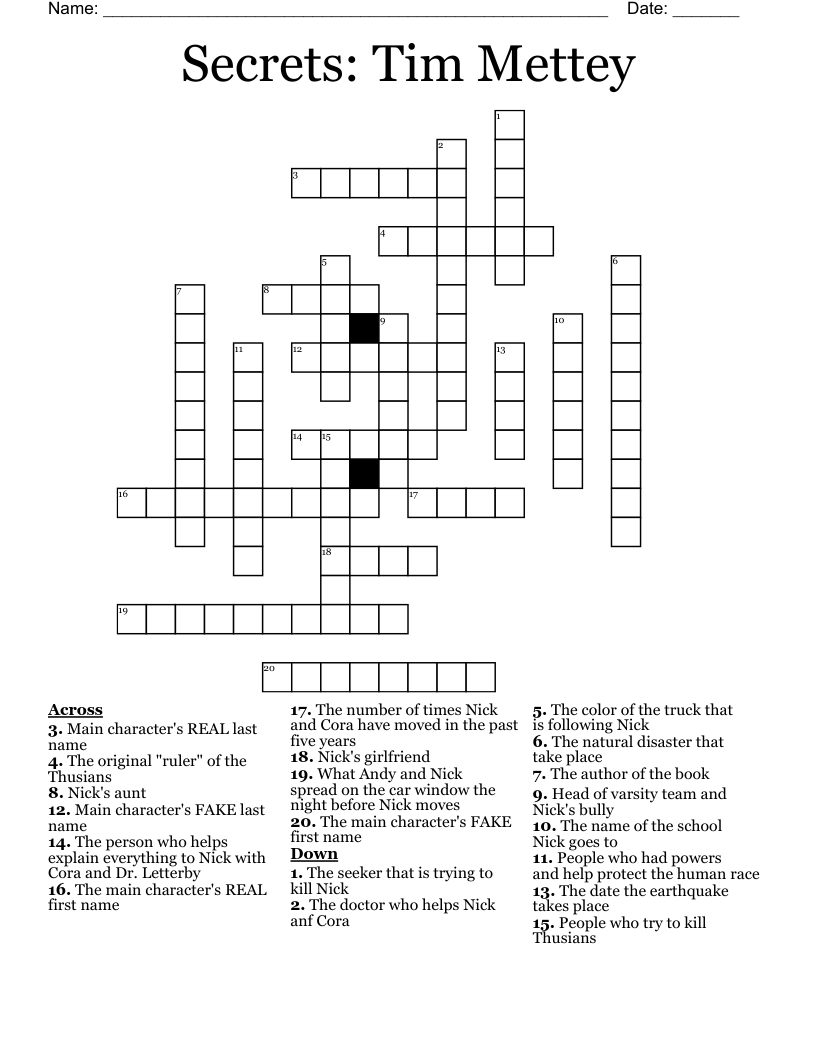 Secrets: Tim Mettey  Crossword