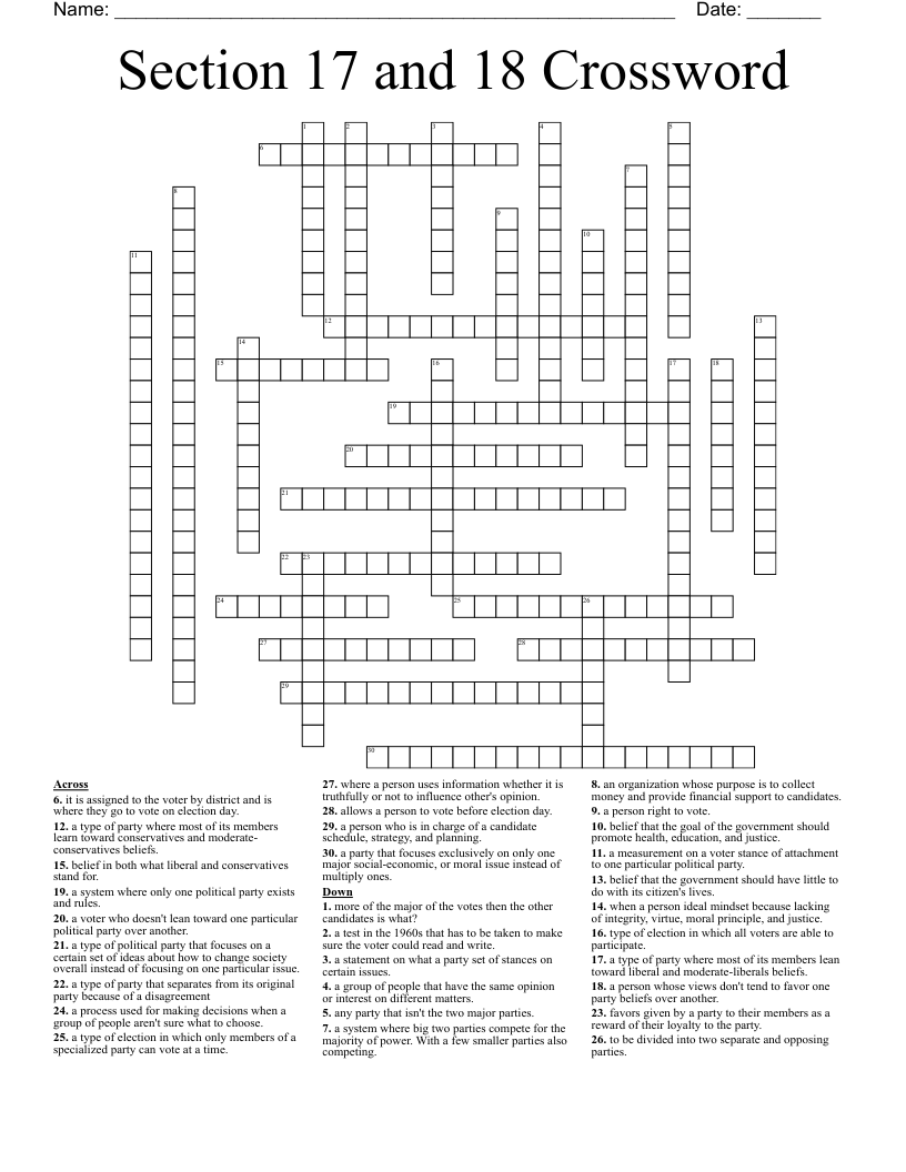 Section 17 and 18 Crossword 