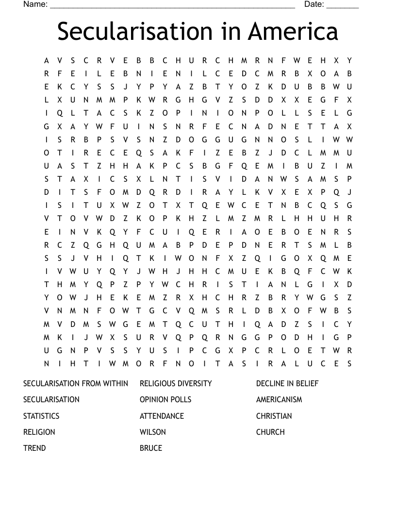 Secularisation in America Word Search