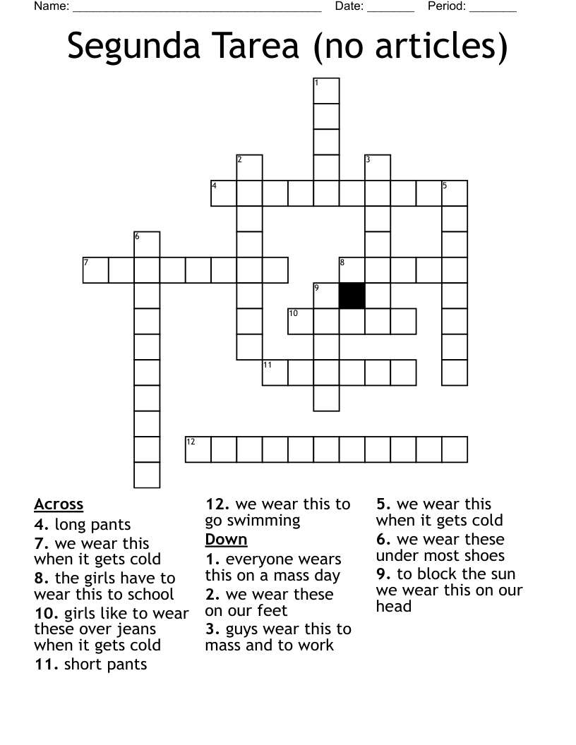 Segunda Tarea (no articles) Crossword