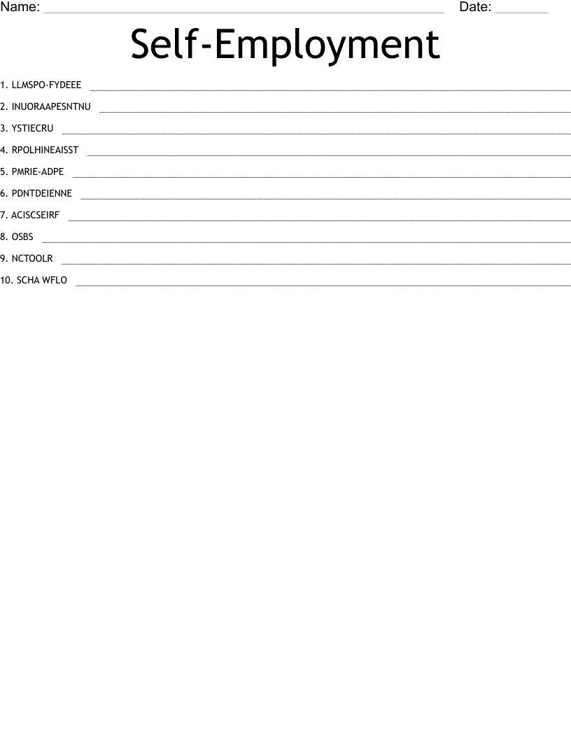 Self-Employment Word Scramble