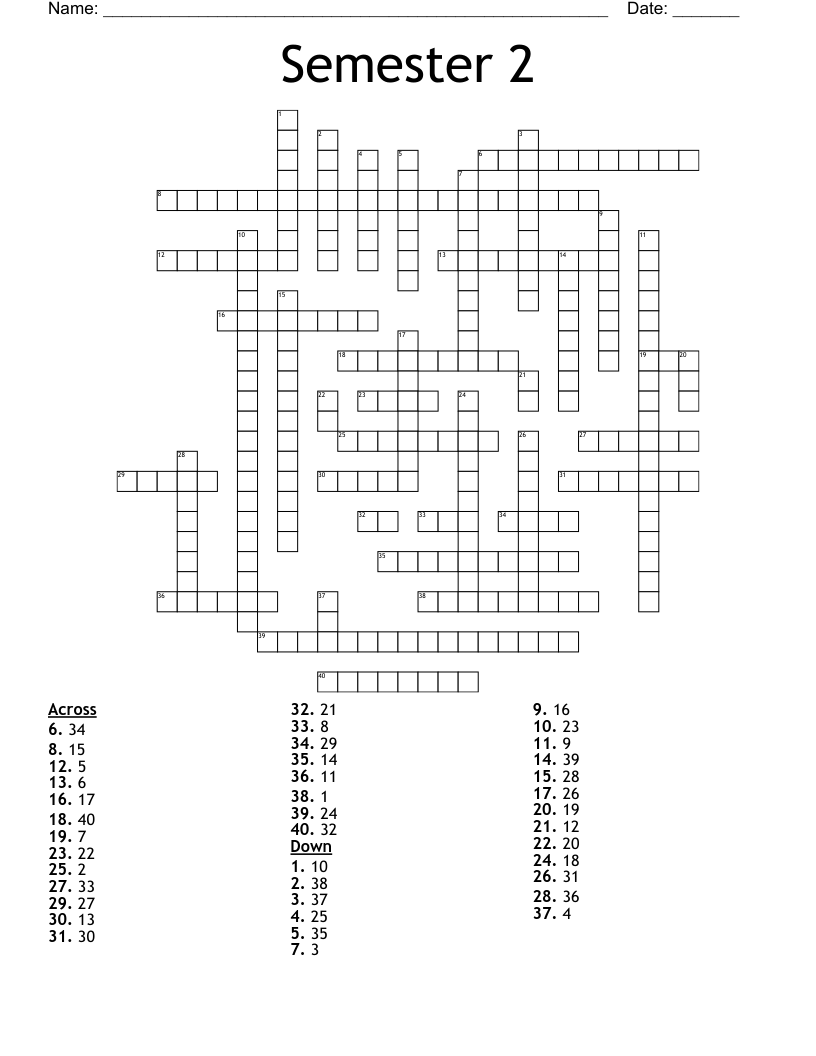 Semester 2 Crossword