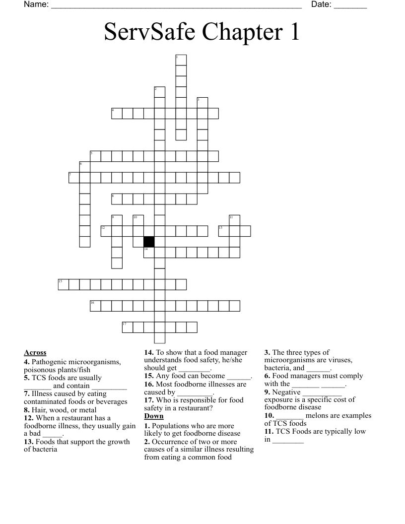 ServSafe Chapter 1 Crossword WordMint