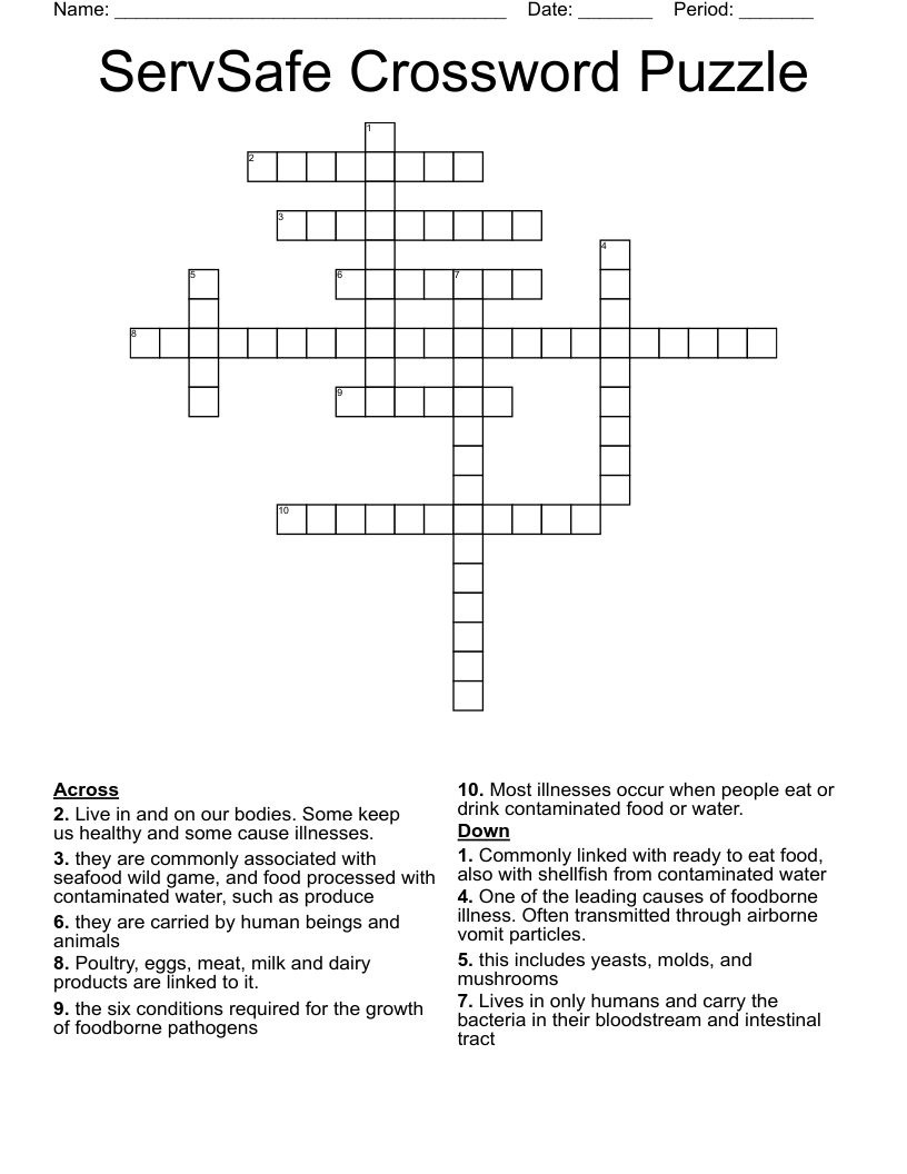 SERVSAFE CROSSWORD PUZZLE WordMint