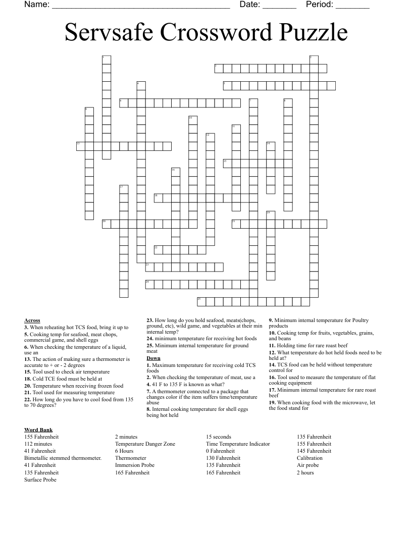 Servsafe Crossword Puzzle WordMint